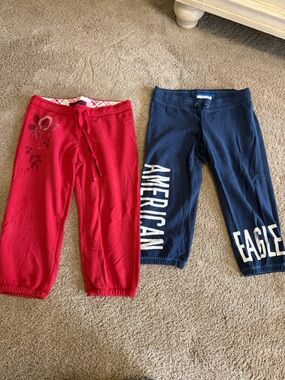 American Eagle Navy Sweatpants & Red Lounge Pants cropped